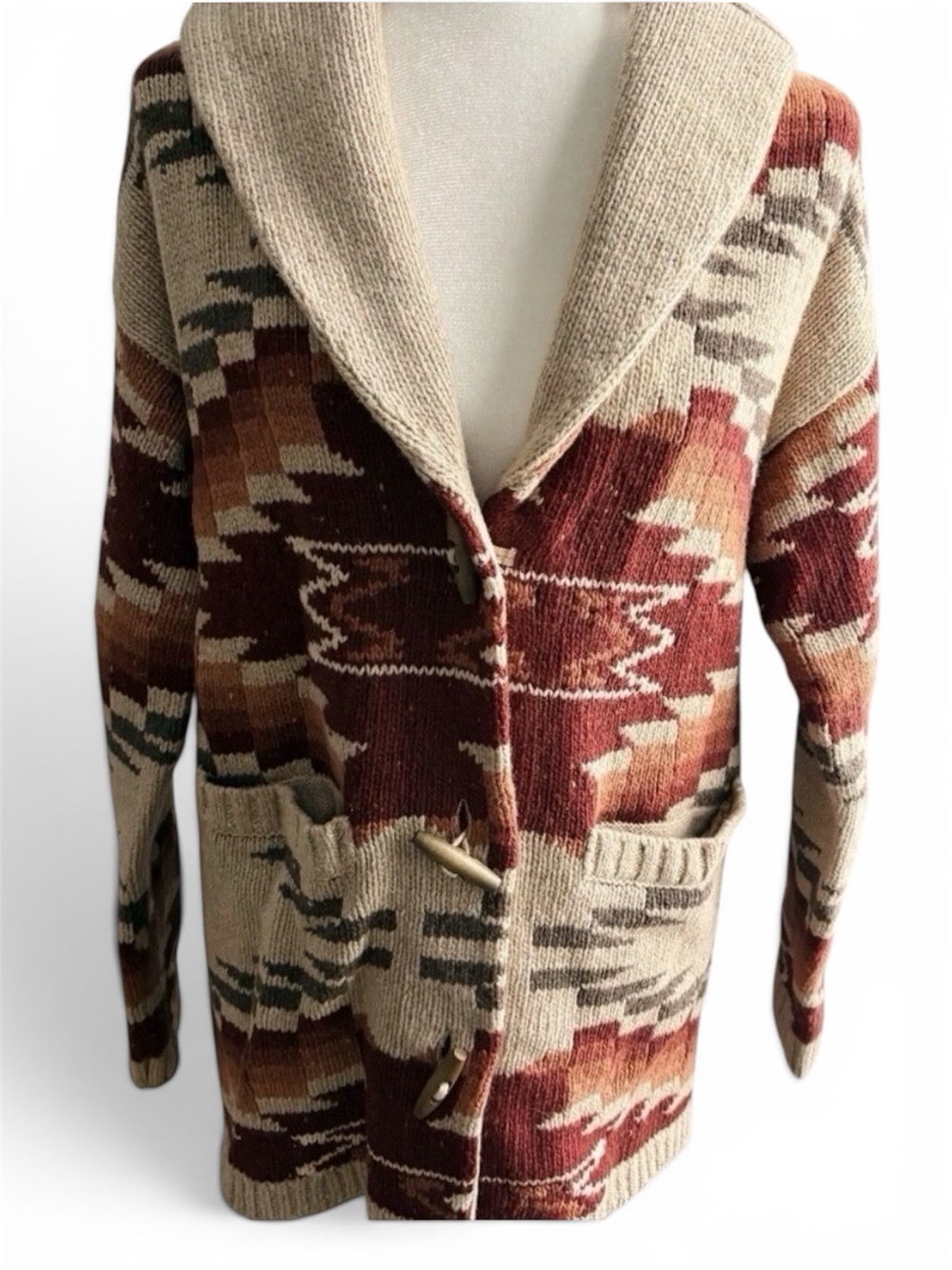 Faherty Thunder Voice Eagle Lehi Wool Blend Cardigan in Sunset Southwest Aztec M - Picture 4 of 9